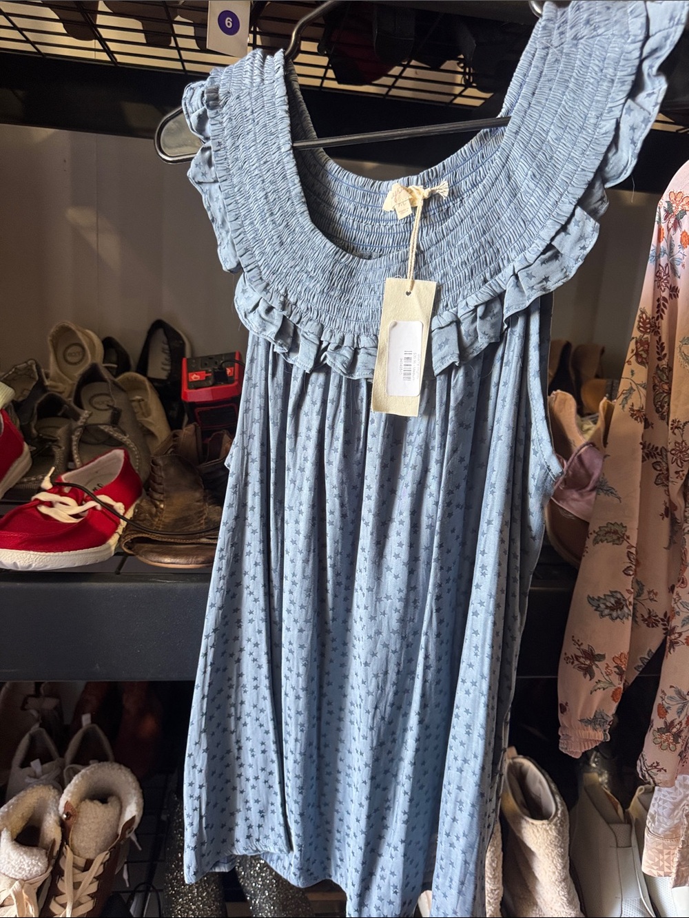 Mystree Light Blue Ruffled Smocked Tank Top